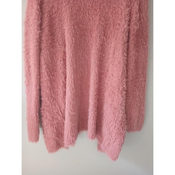 Free People Women's Size XS Pink Faux Fur Teddy Open Cardigan Sweater Pockets - Picture 13 of 14